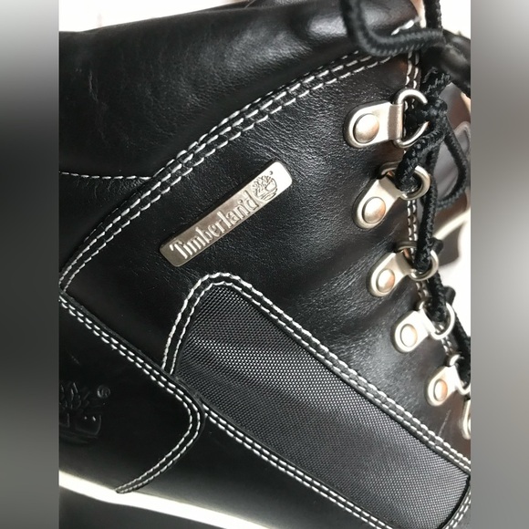 TIMBERLAND Hill Wedge Ankle Boots Size 5.5 Leather lace-up Black with White trim - Picture 12 of 16